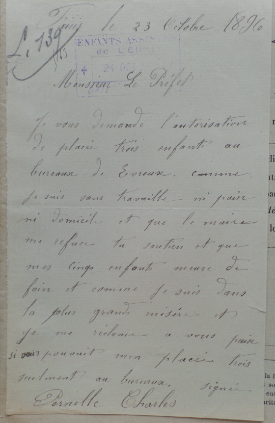 Lettre de Charles Benjamin Pernelle - Archives départementales de l'Eure, 55X400